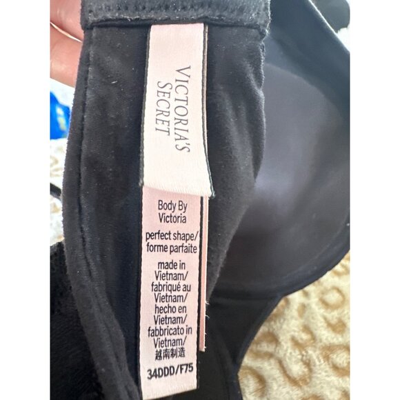 Victoria's Secret Perfect Shape Black Lace Padded Push-Up Bra Bow Size 34DDD - Picture 7 of 10